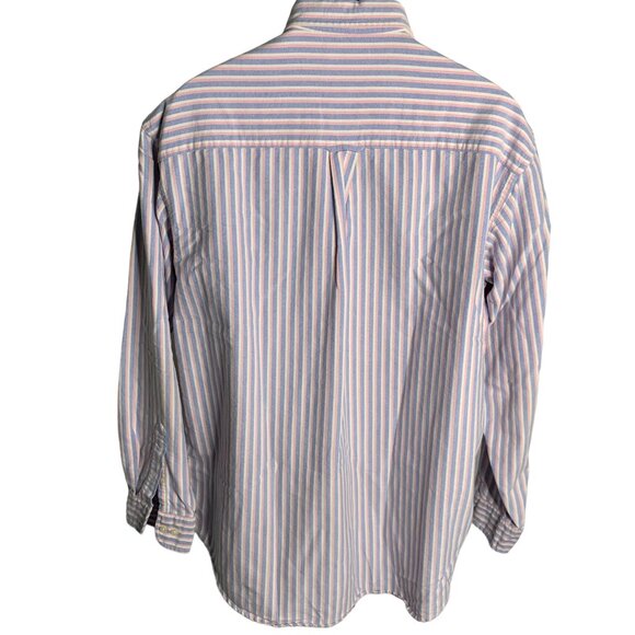 Roundtree & Yorke Button Down Shirt L White Pink Stripes Long Sleeves Pockets - Picture 4 of 6